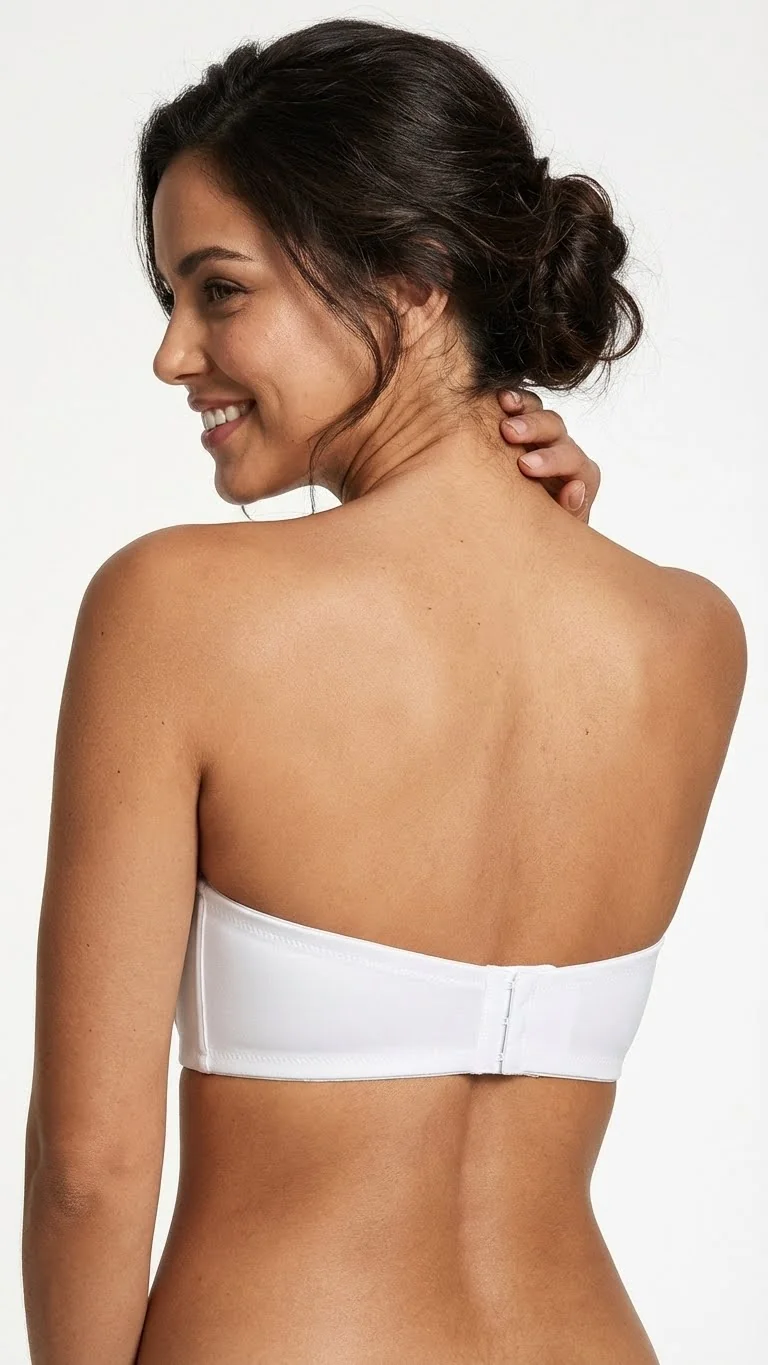 LunaIntim Beyaz Desteksiz Dolgusuz Straplez Sütyen Balenli ve Toparlayıcı Model - Arka Görünüm